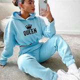 Women Hooded Tracksuit Sports 2 Pieces Set